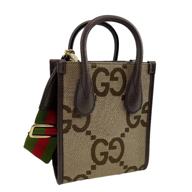 Ladies Gucci shoulder bags with a wide - width strapGUCCI Jumbo GG Mini Vertical Tote Crossbody Handbag Beige Brown