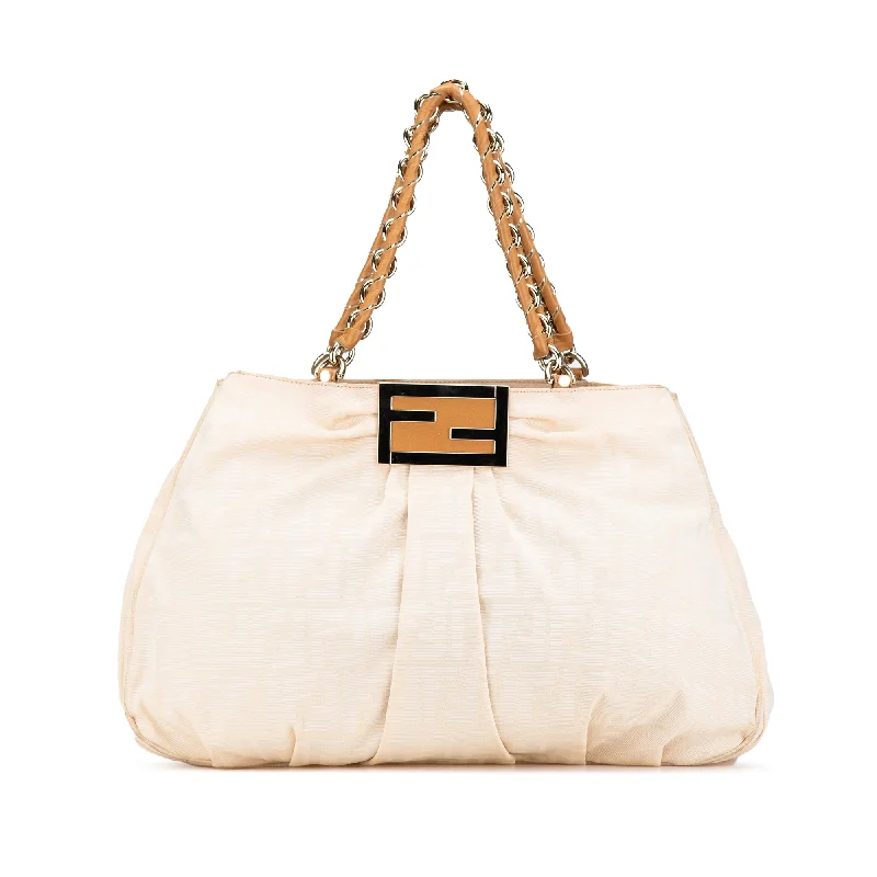 Fendi crossbody bags with a detachable wallet on chain for a hands - free wallet optionBrown Fendi Large Zucca Canvas Mia Tote