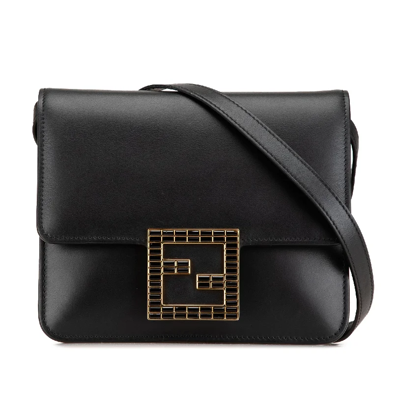 Small - sized Fendi crossbody bags in smooth calfskin leather for a compact and stylish carryBlack Fendi Leather Crystal Fab Crossbody