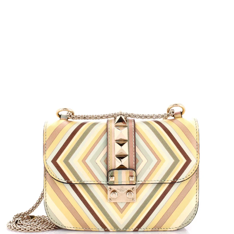 Fendi Baguette bags with a detachable shoulder strap for hands - free convenience1973 Glam Lock Shoulder Bag Striped Leather Small