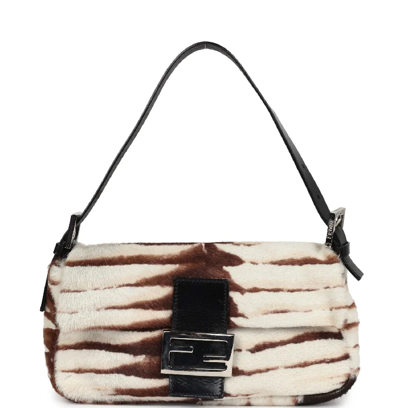 Fendi Sunshine Shopper bags with a structured silhouette and a magnetic - snap closureVintage Fendi Baguette Bag Brown and White Pony Hair Silver Hardware