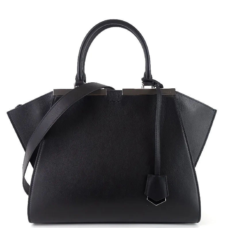 Ladies Fendi Peekaboo bags with a hand - carved leather detail for a unique and artisanal touch3Jours Large Black Leather Handbag