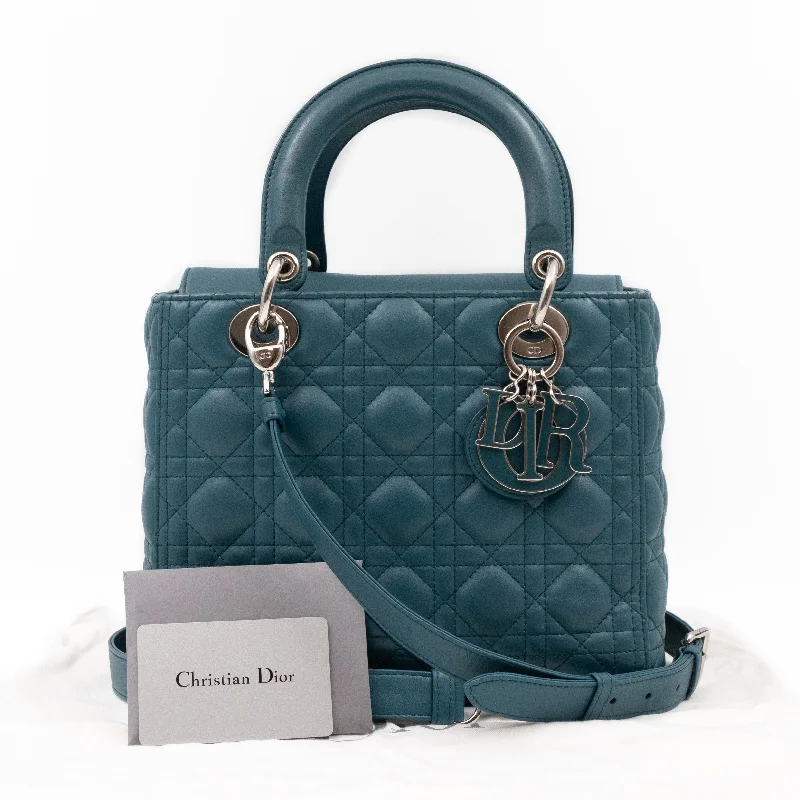 Contemporary Christian Dior handbags with a unique shapeLady Dior Medium Blue Lambskin Leather