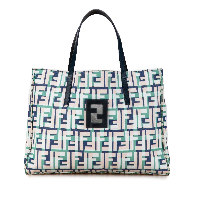 Fendi tote bags with a double - zip closure for enhanced securityBlue Fendi Zucca Canvas Multicolor Handbag