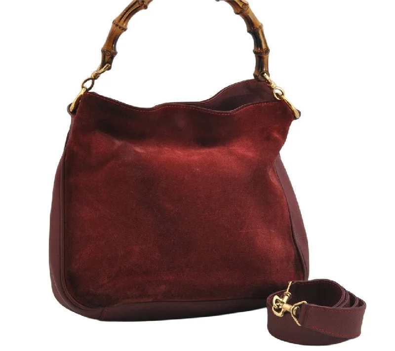 Gucci Marmont bags for women with gold - toned hardwareAuthentic GUCCI Bamboo 2Way Shoulder Hand Bag Suede Leather Bordeaux Junk 0842K