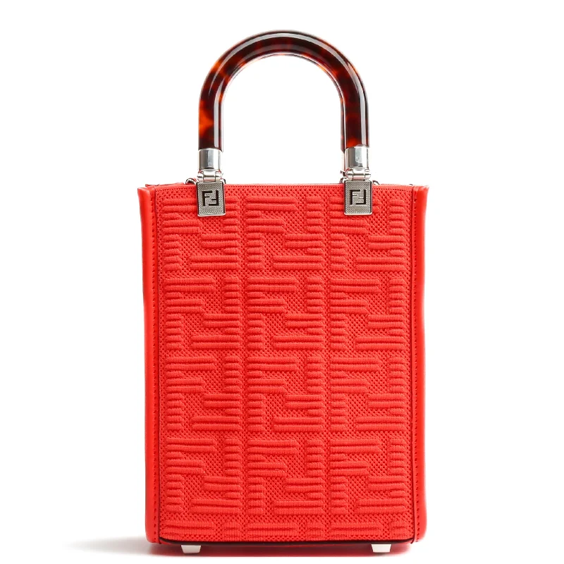 Fendi bags with a zip - top closure and a front - pocket for quick access to keys and cardsFENDI Mini Sunshine FF Fabric Shopper Tote Red - OUTLET FINAL SALE