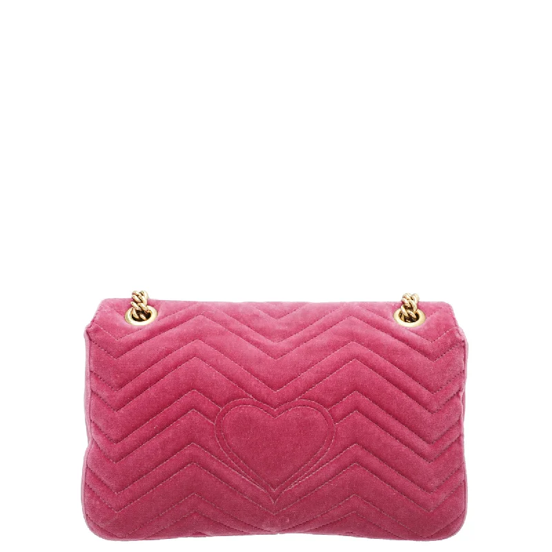 Women Gucci bags with a zippered interior pocketGucci Pink GG Velvet Marmont Blind For Love Medium Bag