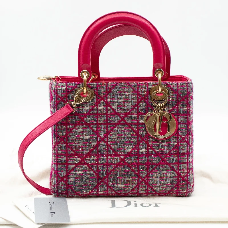 High - fashion Christian Dior bags with a geometric patternLady Dior Medium Tweed Pink