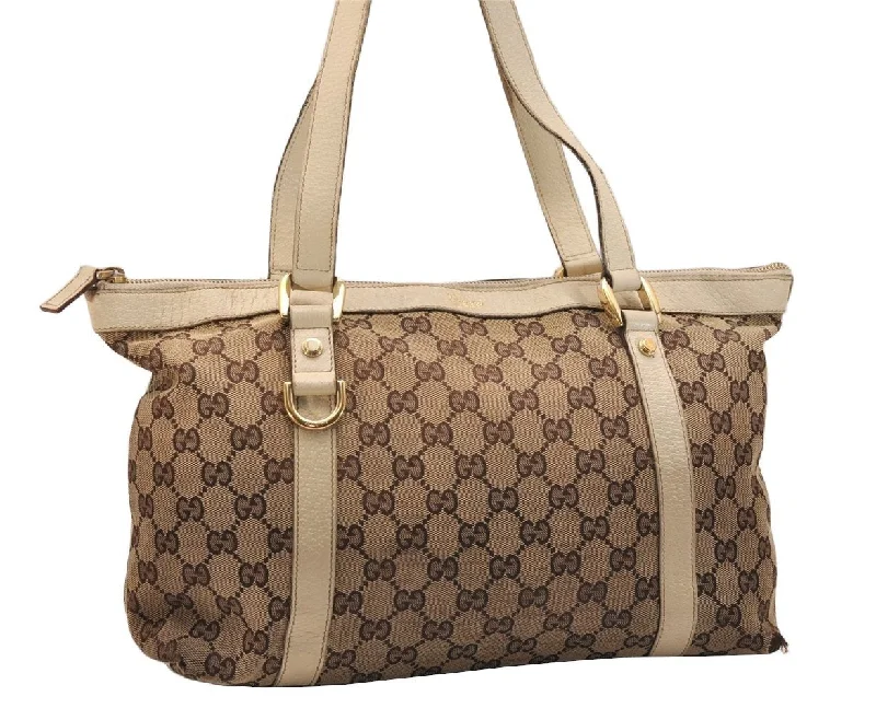 Gucci tote bags for women with a printed Gucci logoAuthentic GUCCI Abbey Tote Bag GG Canvas Leather 141470 Brown Junk 8856J