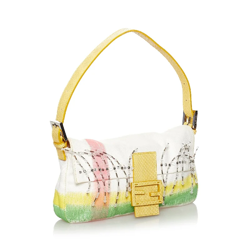 Fendi crossbody bags with a detachable ID holder for easy identificationFendi Beaded Canvas Mamma Baguette (SHG-29763)