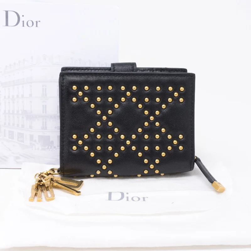 Christian Dior bags with a quilted pattern and gold - toned hardwareLady Dior Black Lambskin Wallet Studded