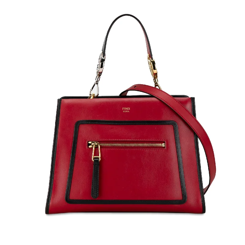 Ladies Fendi Peekaboo bags with a hand - carved leather detail for a unique and artisanal touchRed Fendi Small Leather Runaway Satchel