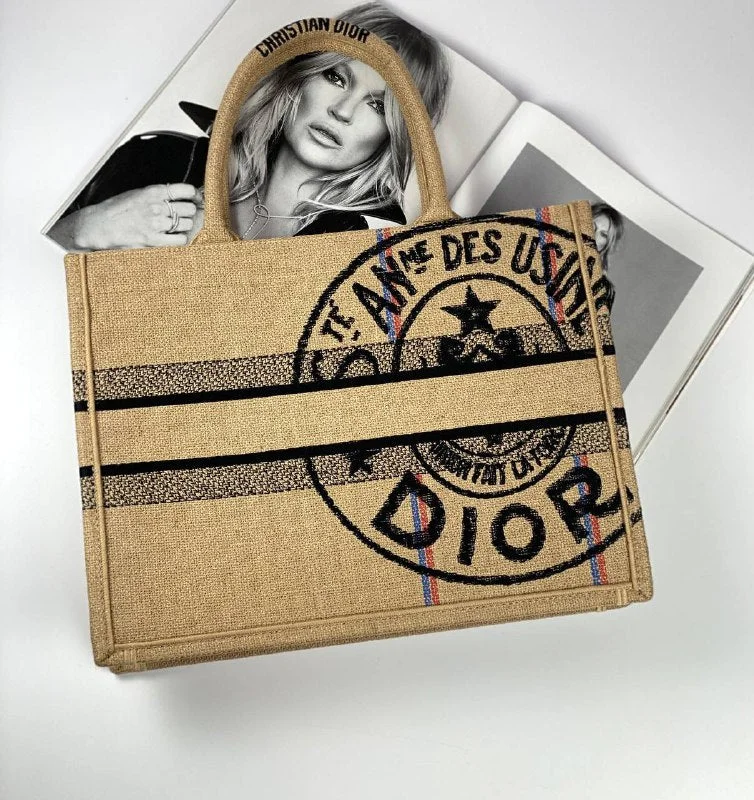 Christian Dior tote bags with a printed Dior logo on the frontMEDIUM DIOR BOOK TOTE