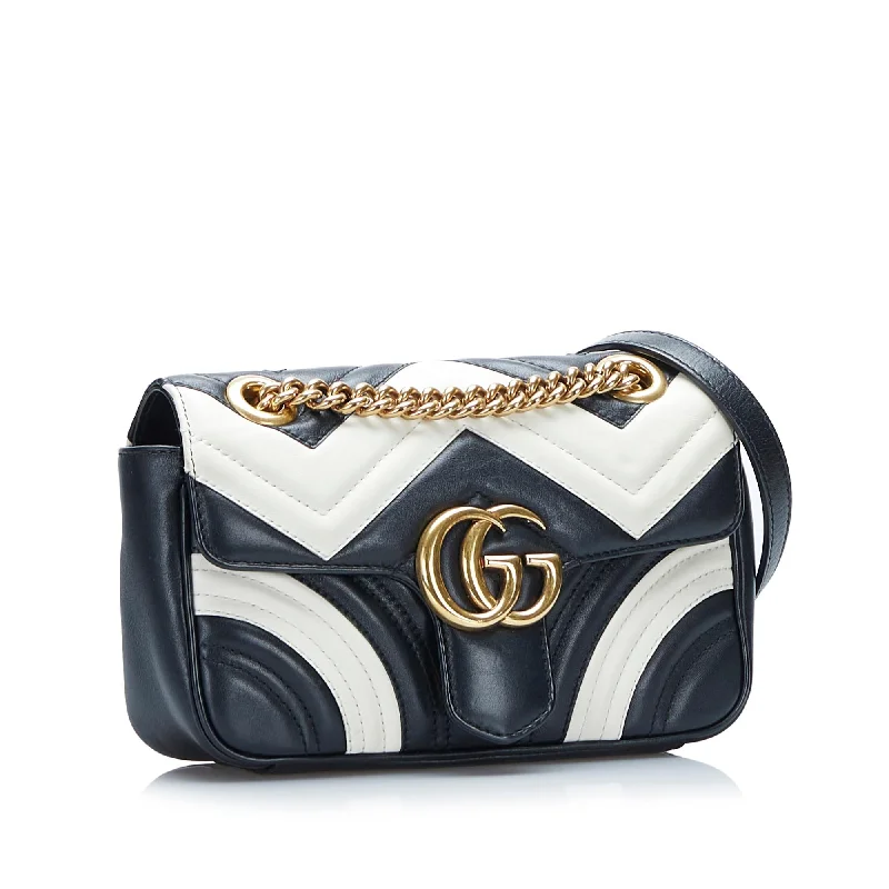 Women Gucci bags with a chain - link trim and a leather bodyGucci Mini GG Marmont Matelasse Crossbody (SHG-D34Sk3)