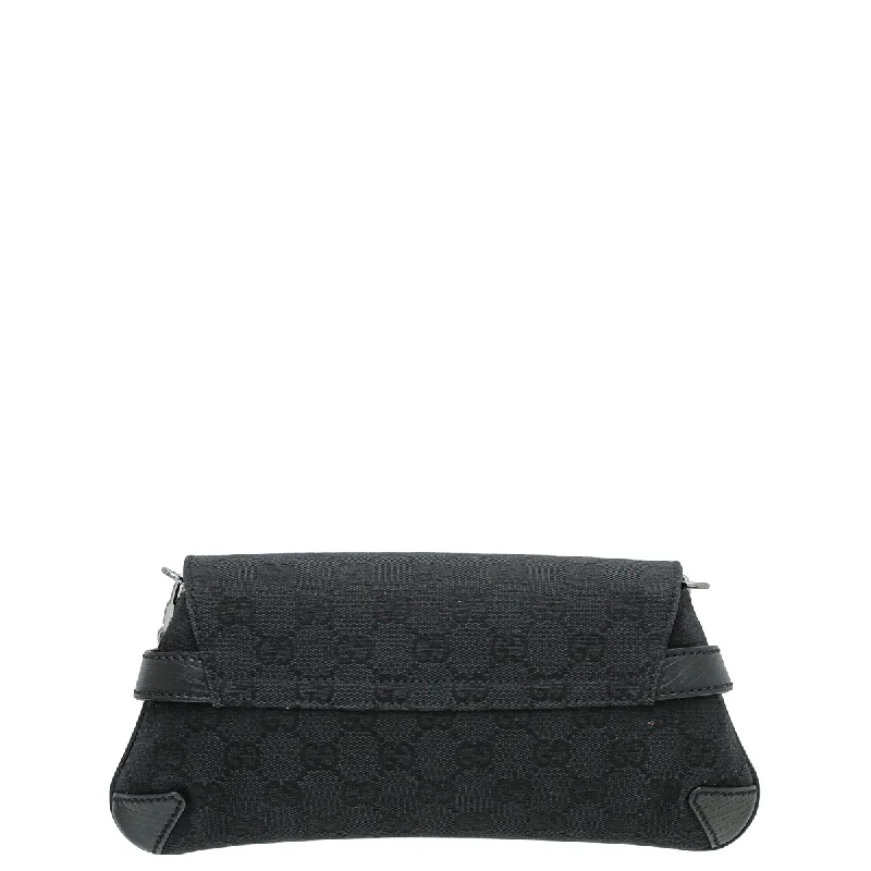 Women Gucci Sylvie bags with a leather - wrapped handleGucci Black GG Horsebit Pochette Bag