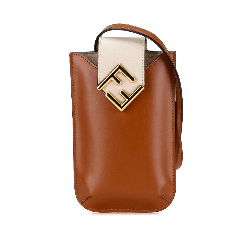 Fendi bags with a front - flap pocket and a turnlock for a classic and elegant aestheticBrown Fendi Leather FF Diamond Phone Case Crossbody