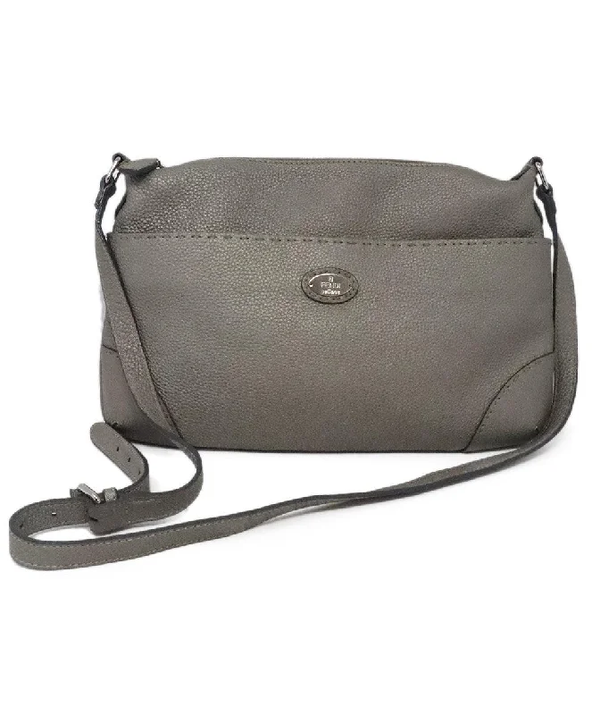 Ladies Fendi shoulder bags with a detachable phone stand for hands - free viewingFendi Grey Leather Selleria Crossbody