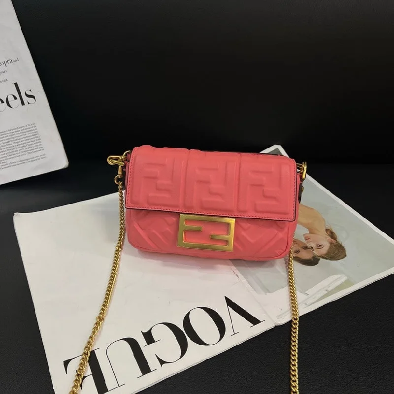 Fendi bags with a built - in USB charging port for keeping devices powered on the goFendi Barbie Pink Embossed F Baguette Bag