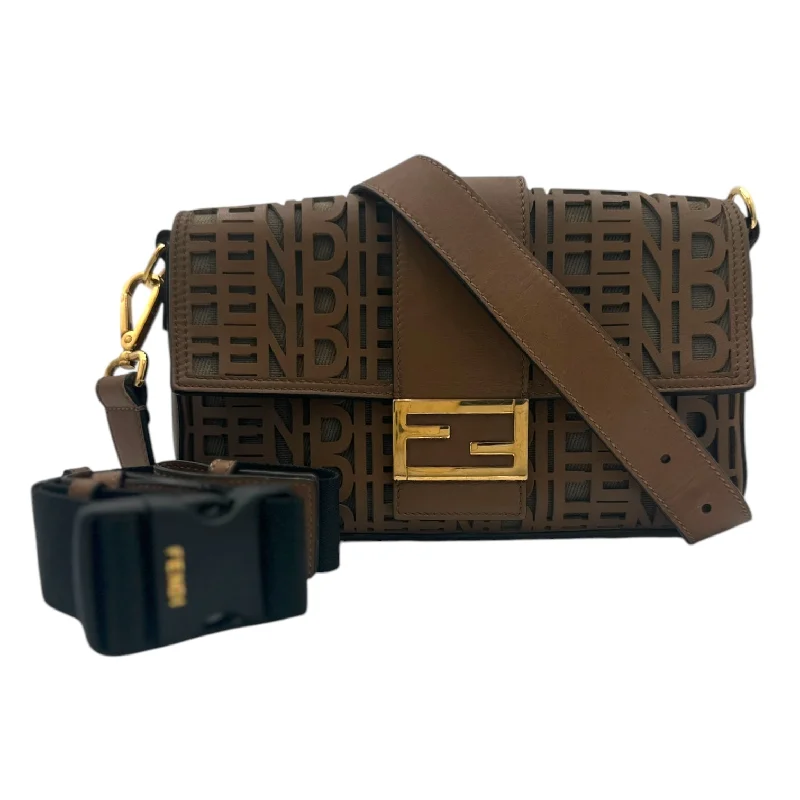 Fendi handbags with a beaded trim for a glamorous and eye - catching lookFENDI Special Edition Brown Leather Hollow 2-Way Bag