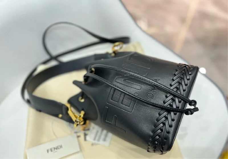 Fendi tote bags with a double - handle and shoulder - strap option for versatile carryingBlack Fendi woman handbag