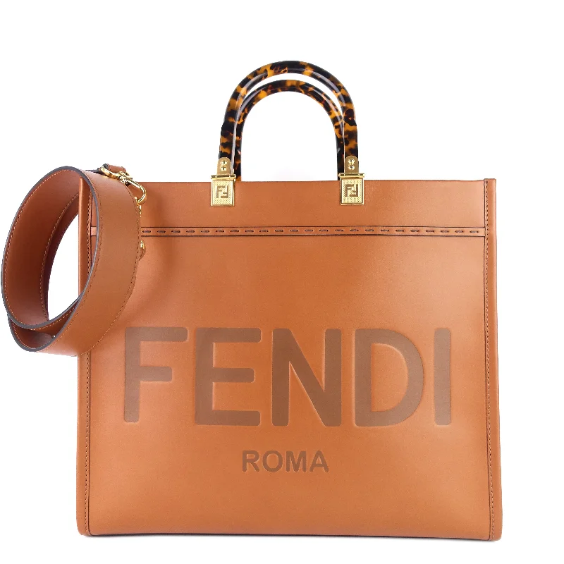 Fendi handbags with a beaded trim for a glamorous and eye - catching lookSunshine Medium Calfskin Leather Tote Bag