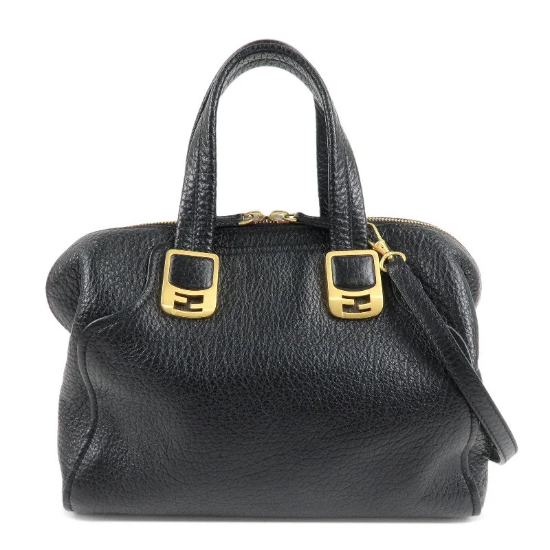 Fendi bags with a back - zip pocket for storing valuables securelyFENDI Chameleon Leather 2WAY Bag Hand Bag Black 8BL114