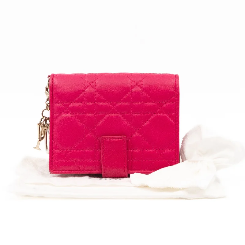 Contemporary Christian Dior handbags with a unique shapeLady Dior Compact Wallet Pink Cannage Leather