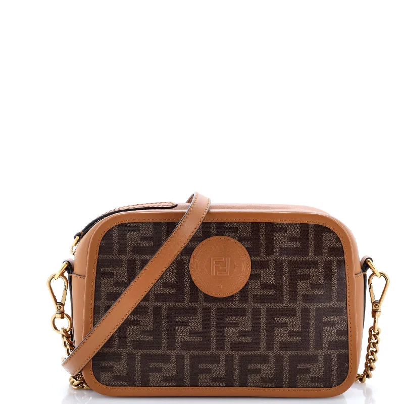 Small - sized Fendi crossbody bags in smooth calfskin leather for a compact and stylish carryFF Logo Stamp Camera Bag Zucca Coated Canvas Small