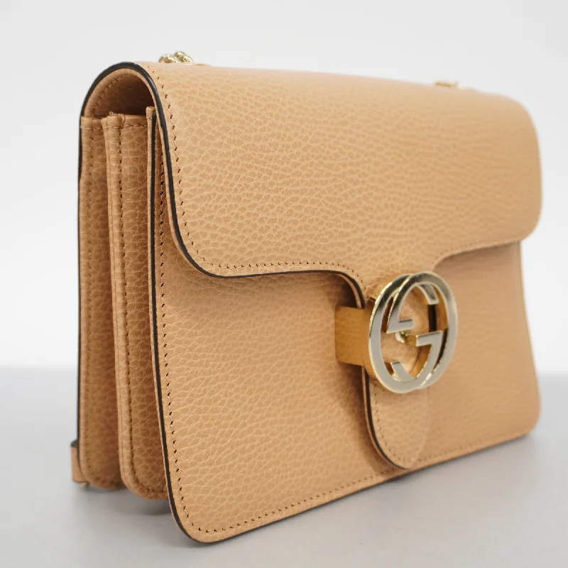 Ladies Gucci shoulder bags with a wide - width strapGUCCIAuth  Interlocking G 510304 Women's Leather Shoulder Bag Beige