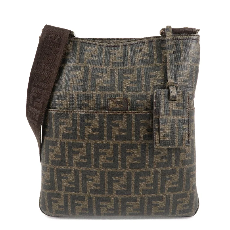 Ladies Fendi Peekaboo bags with a front - pocket organizer for quick access to essentialsFENDI Zucca Print PVC Shoulder Bag Khaki Black 7VA207