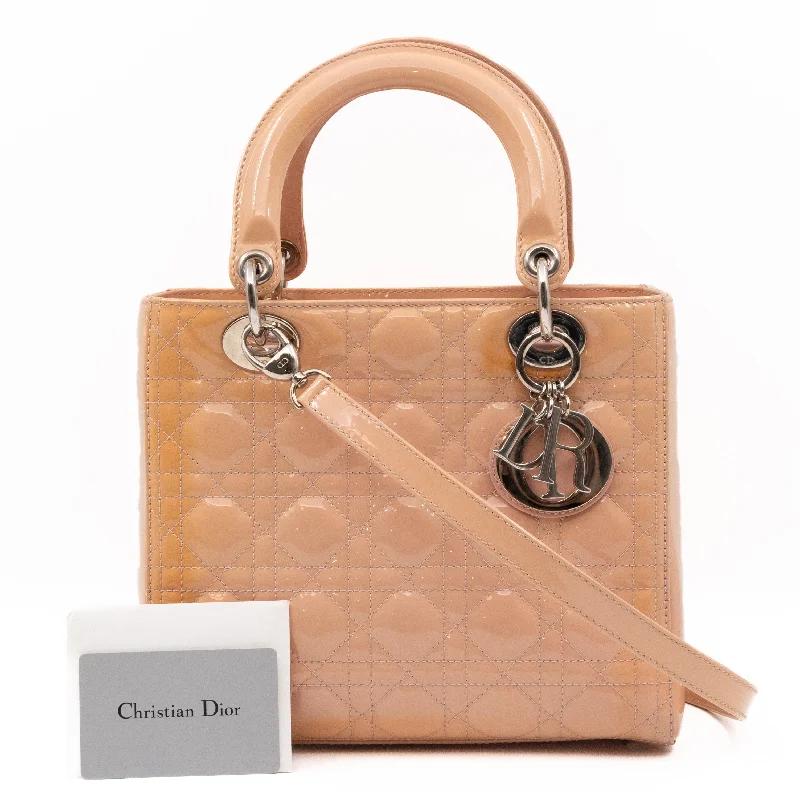 Christian Dior handbags with a back - pocket for quick storageLady Dior Medium Rose Beige Patent Leather