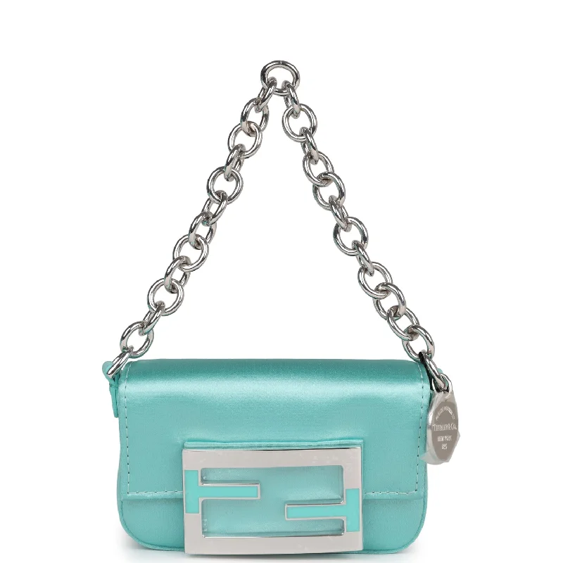 Medium - sized Fendi shoulder bags in rich, deep colors like burgundy for a sophisticated appearanceFendi x Tiffany Nano Baguette Charm Bag Light Blue Silk Sterling Silver Hardware