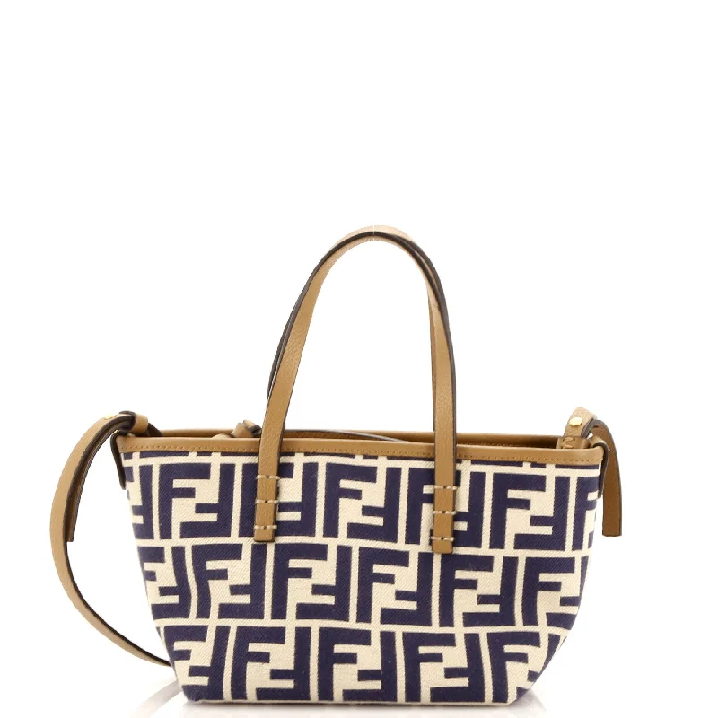 Fendi bags with a touch - screen - friendly pocket for using devices without taking them outRoll Tote FF Fabric with Leather Mini