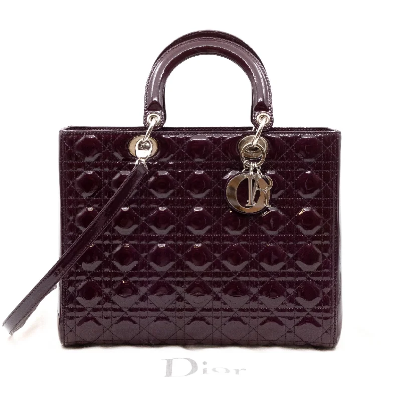 Christian Dior bags with a zip - top closure and multiple compartmentsLady Dior Large Dark Purple Patent Leather