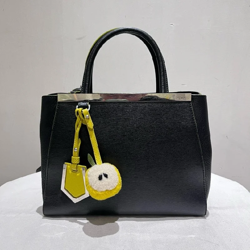 Ladies Fendi shoulder bags with a magnetic - closure flap for easy opening and closingFendi 2 Jours Black Calfskin Bag Medium Size