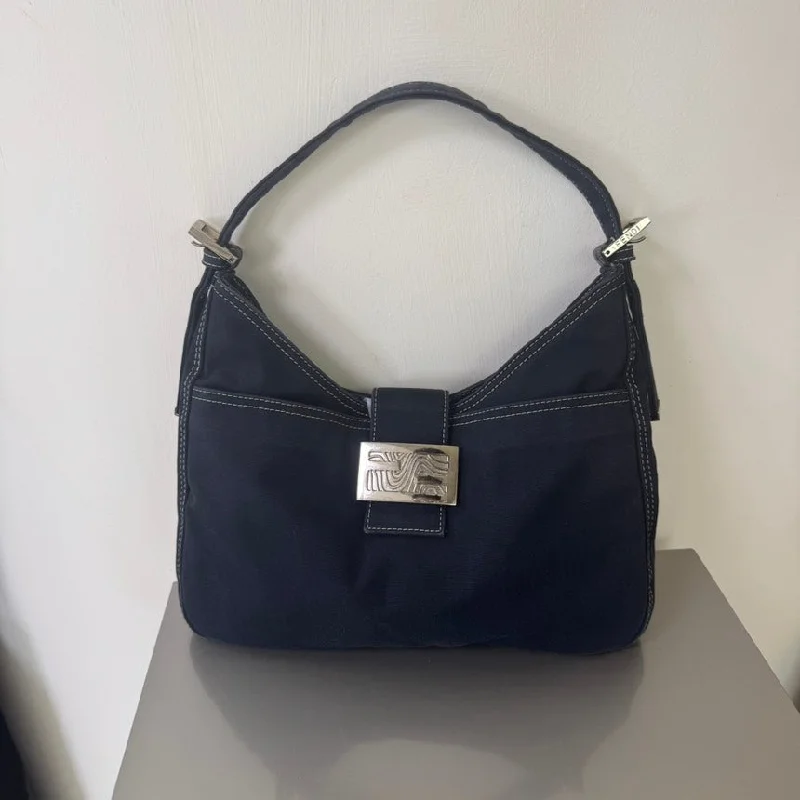 Fendi By The Way bags with a leather - wrapped drawstring for a luxurious and tactile feelFendi Black Canvas Baguette Bag Medium