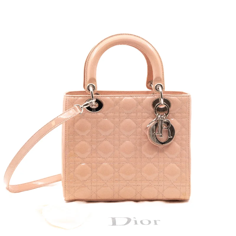 Contemporary Christian Dior handbags with a unique shapeLady Dior Medium Light Pink Patent Leather