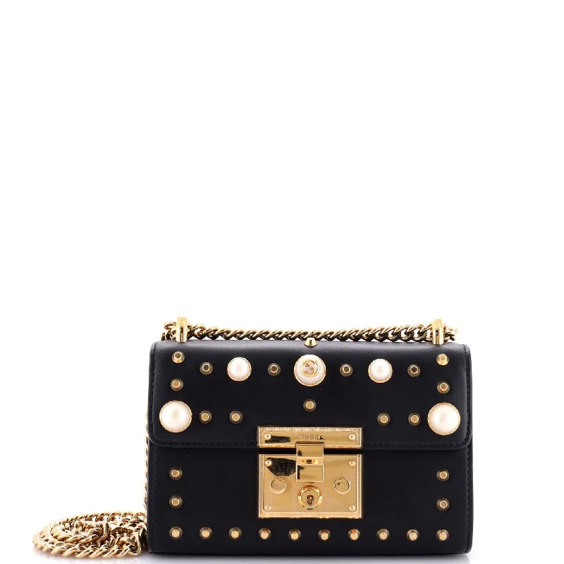 Ladies Fendi shoulder bags with a detachable key fob for easy key managementPearly Padlock Shoulder Bag Studded Leather Small