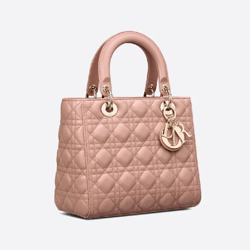 Christian Dior handbags with a detachable mirror for on - the - go touch - upsMEDIUM LADY DIOR BAG