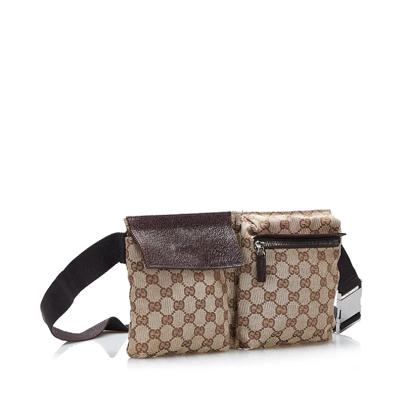 Women Gucci bags with a magnetic snap closure for easy accessGucci GG Canvas Twin Pocket Belt Bag (SHG-CLPfEq)