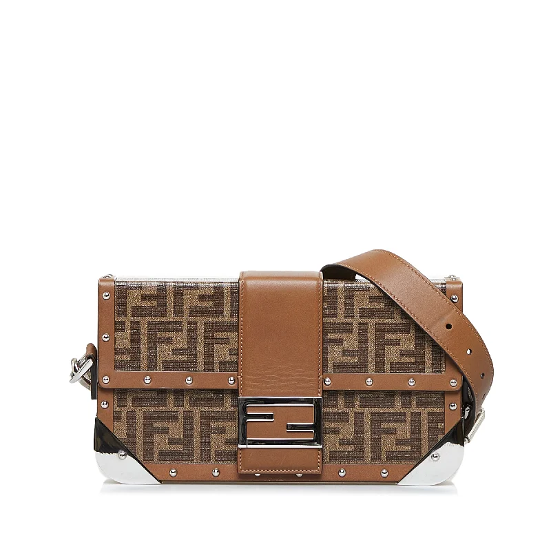 Fendi Peekaboo bags with a classic two - compartment design for organized storageBrown Fendi Zucca Baguette Trunk Crossbody Bag