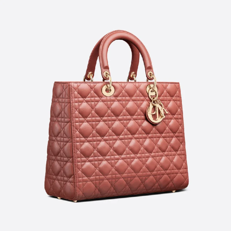 Christian Dior handbags with a detachable mirror for on - the - go touch - upsLARGE LADY DIOR BAG