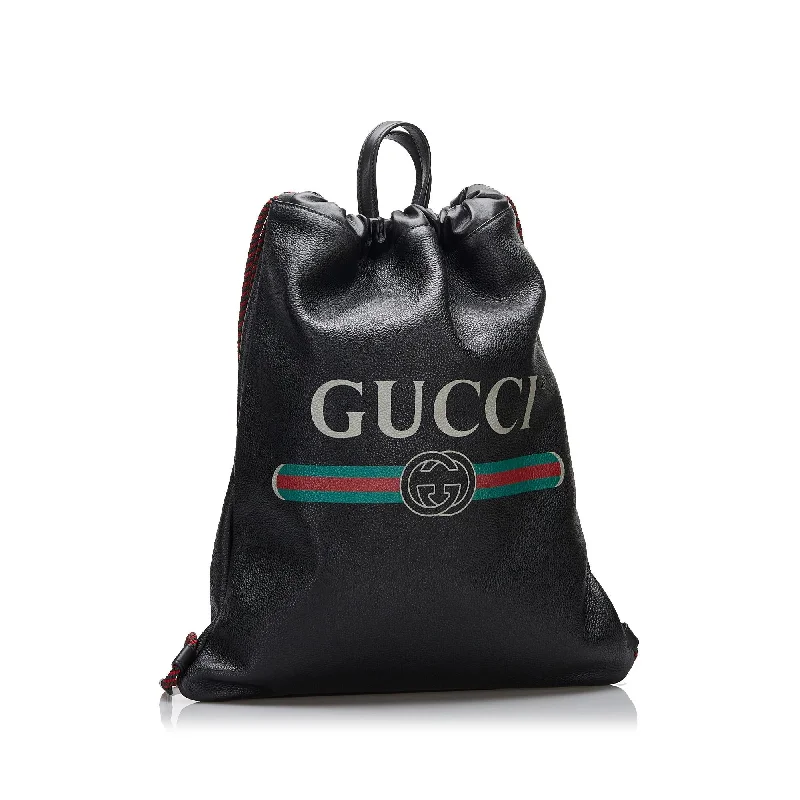 Ladies Gucci shoulder bags with a wide - width strapGucci Gucci Logo Drawstring  Backpack (SHG-iZwaga)