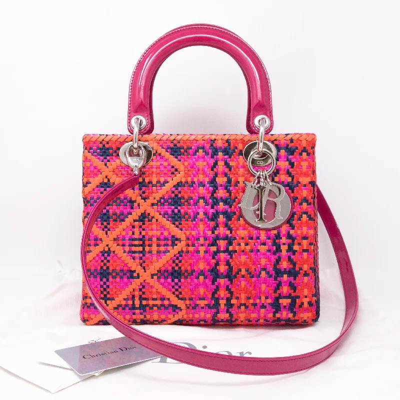 High - fashion Christian Dior bags with a geometric patternLady Dior Medium Multicolor Woven Raffia