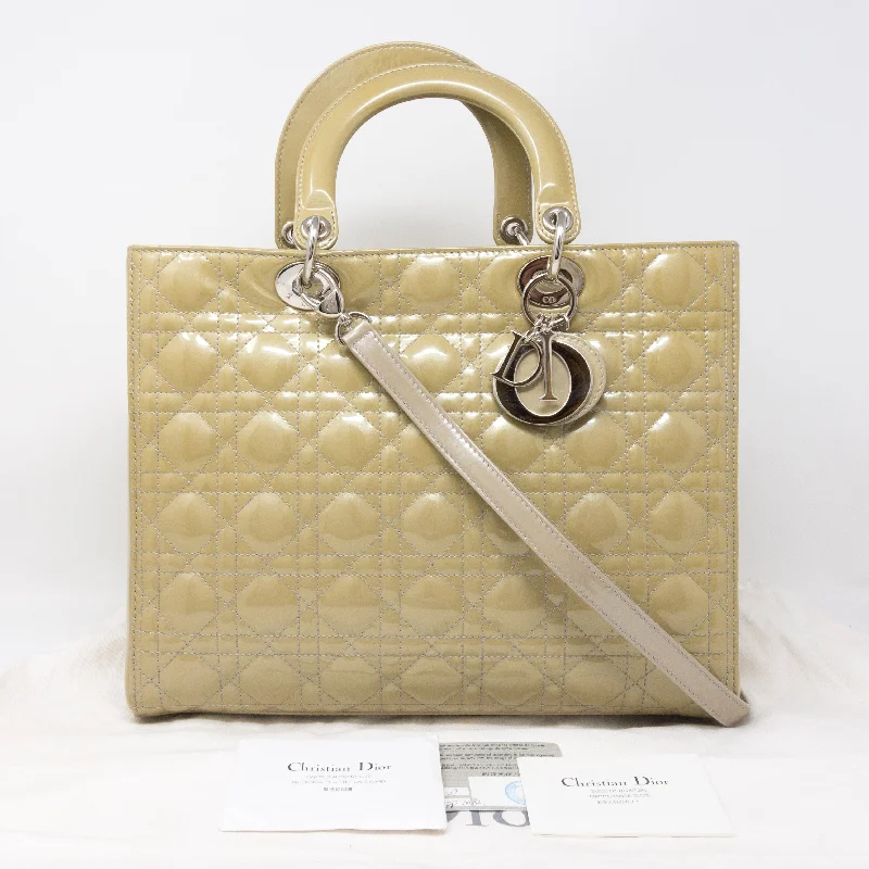 Christian Dior Saddle bags with a patent leather finish for a shiny lookLady Dior Large Beige Patent Leather