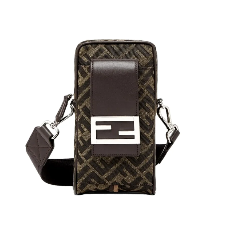 Fendi By The Way bags with a contrast - colored interior for visual interestFendi Baguette Brown Zucca Canvas Phone Holder Crossbody Bag