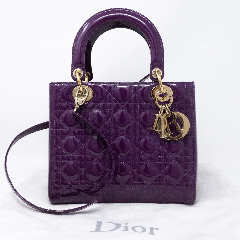 Christian Dior tote bags with a double - handle and shoulder - strap optionLady Dior Medium Purple Patent Leather