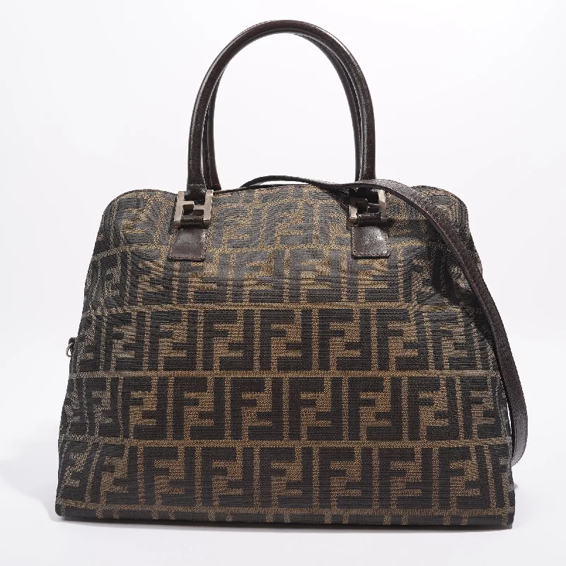 Fendi tote bags with a double - zip closure for enhanced securityFendi 2 Way Tote Bag Zucca Print / Brown Canvas