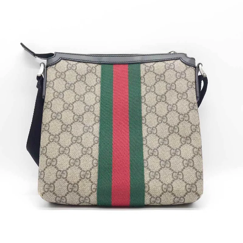 Women Gucci bags with a snap - button closure and a decorative charmGUCCI Shoulder Bag Sherry Line GG Canvas Leather 471454 Black Beige