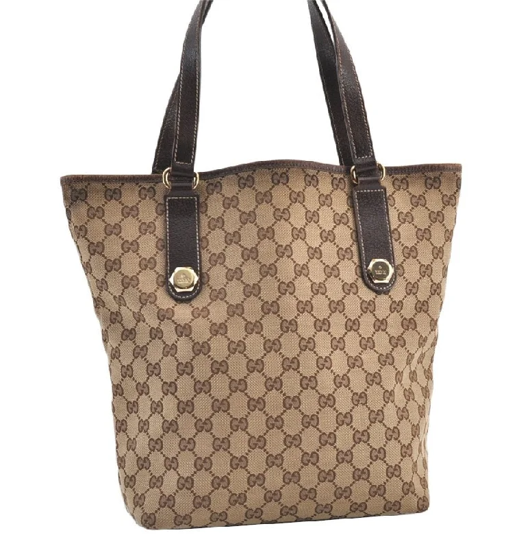 Women Gucci crossbody bags with a woven leather strapAuthentic GUCCI Charmy Shoulder Tote Bag GG Canvas Leather 153009 Brown 9096J